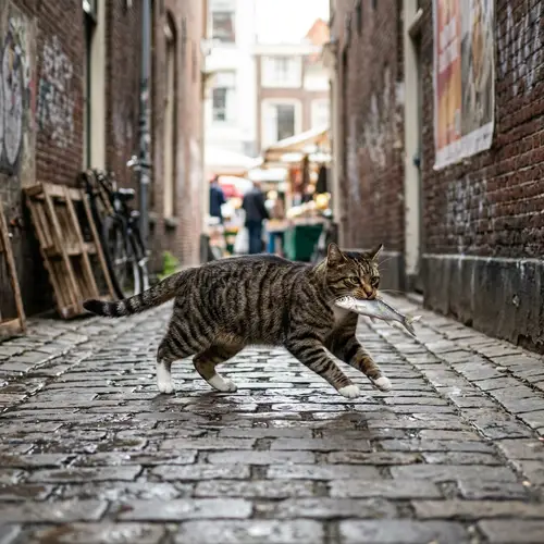 Striped Cat Running to Narrow Alley | Hunting Success
