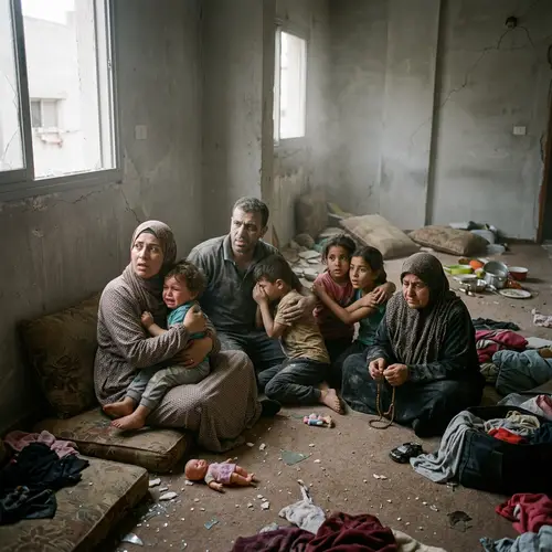 Frightened Palestinian Family Seeking Refuge | Home Bombing