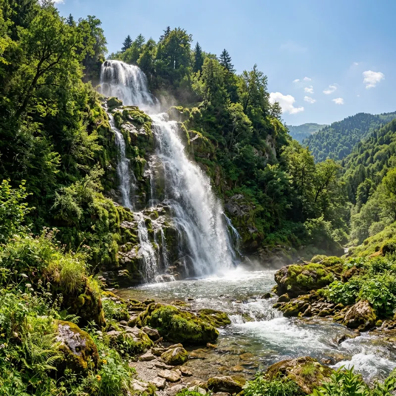 Cascada Waterfall | Lush Green Mountain Cliff View