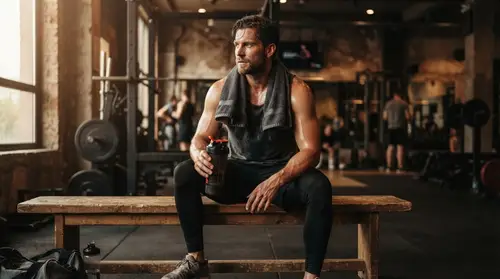 Athlete Resting Post-Workout in Modern Gym