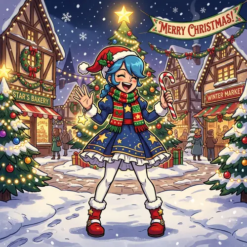 Christmas Celebration with Vintage-Inspired Video Game Character