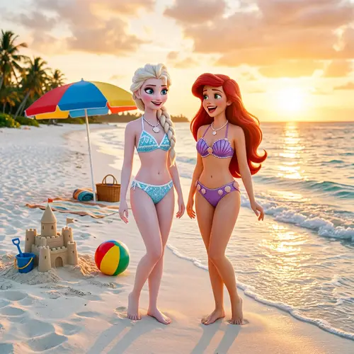 Fictional Princess Characters on Sunny Beach | Summer Vibes