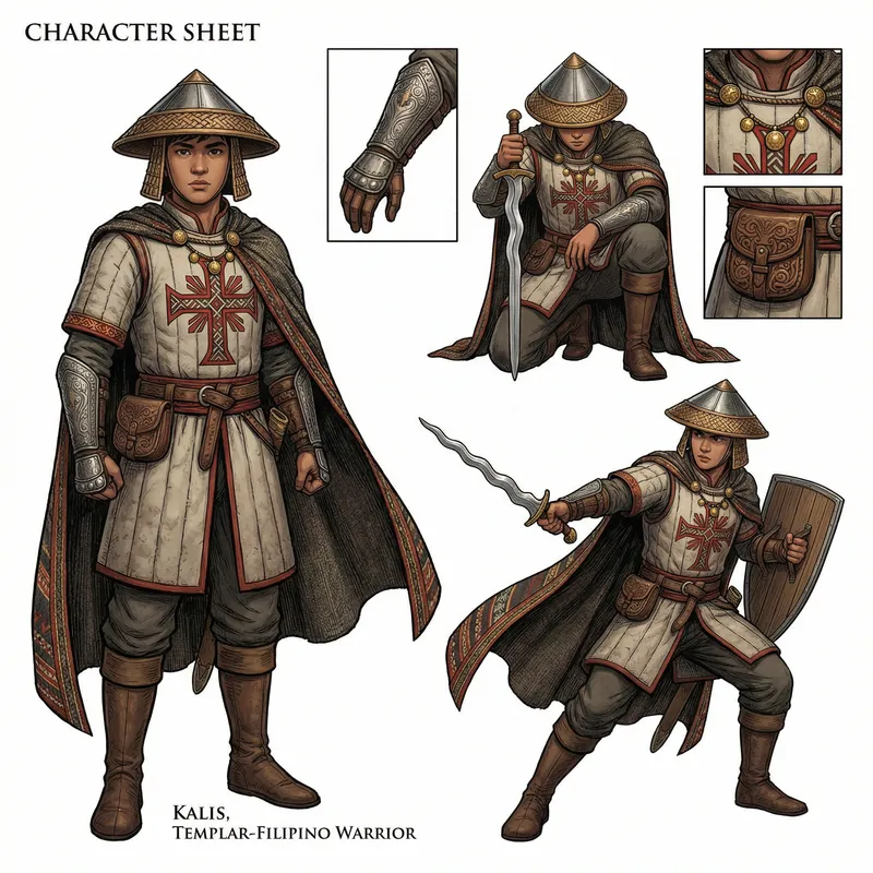 Templar Knights Warrior in Filipino Ancient Aesthetic with Extreme Textures - Character Sheet 64K
