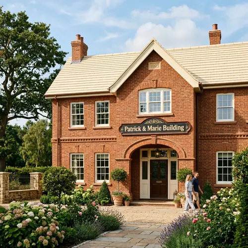 Patrick & Marie Building | Red Brick Walls, Cream Roof