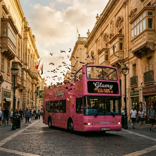 Glamy Pink Bus in Valletta | Whimsical Eyelashes Fly | Kodak Vision3 500