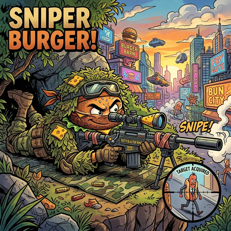 Sniper Burger: Comic Character Action Art Sniper Burger: Comic Character Action Art