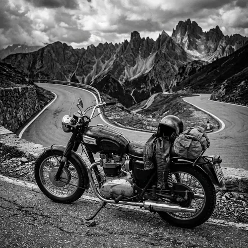 Vintage Motorcycle on Winding Mountain Road