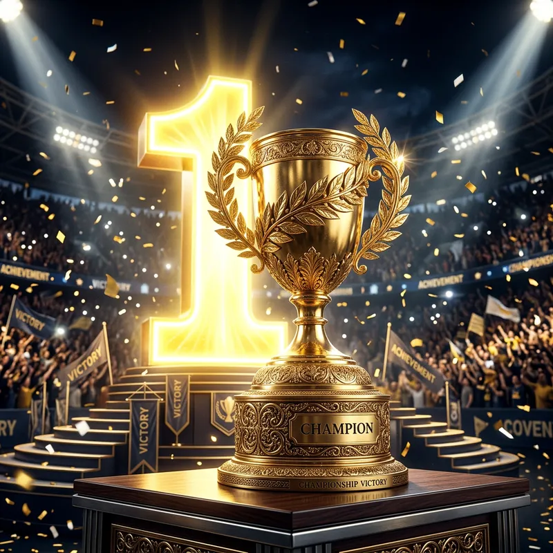 Golden Champion Trophy Design | Victory Symbol with Number One