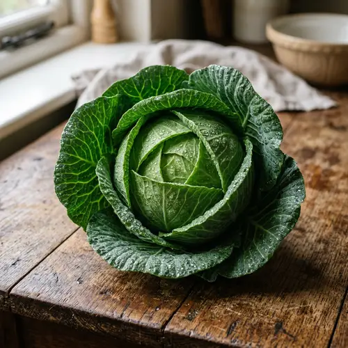 Fresh Green Cabbage - Detailed Close-Up Image