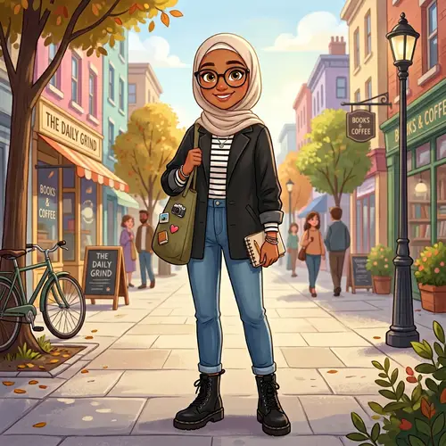Cute Cartoon Girl in Hijab and Glasses