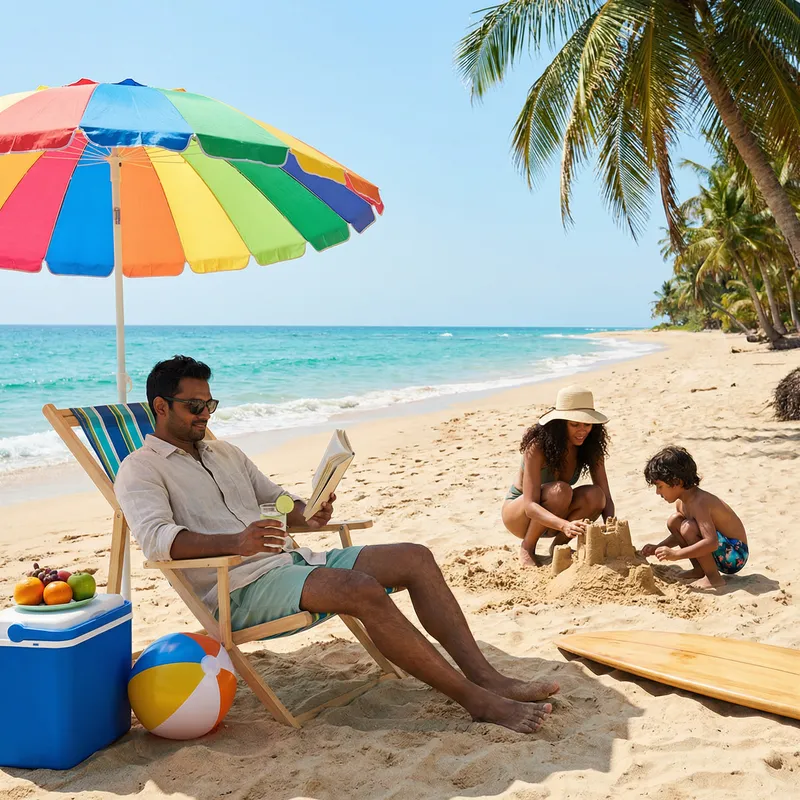 Drawing of Summer Beach: Seashells, Umbrella & Beach Activities Drawing of Summer Beach: Seashells, Umbrella & Beach Activities