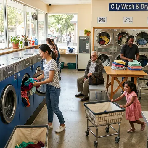 Busy and Diverse Laundromat: Colorful Scenes of Laundry Day