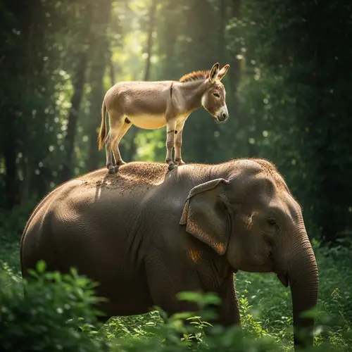 Donkey on Elephant in Jungle - Photorealistic Image