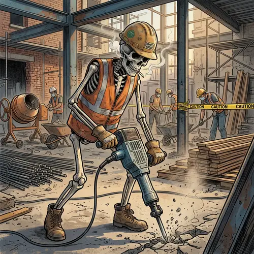 Skeleton Construction Worker Ripping Cigs