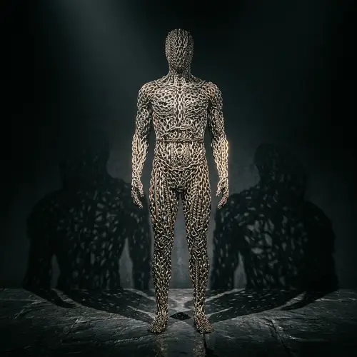 Intricately Woven Metallic Chains Human Body