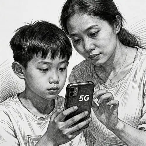 Realistic Pencil Drawing of a Mom and Kid with 5G