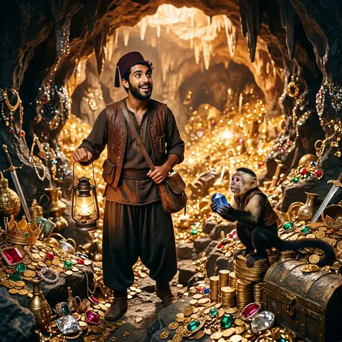 Middle-Eastern Man and Primate Discover Treasures in Magical Cave