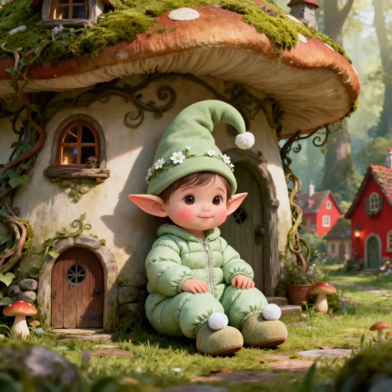 Charming Baby Elf in a Magical Forest