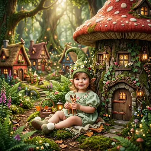 Charming Baby Elf in a Magical Forest