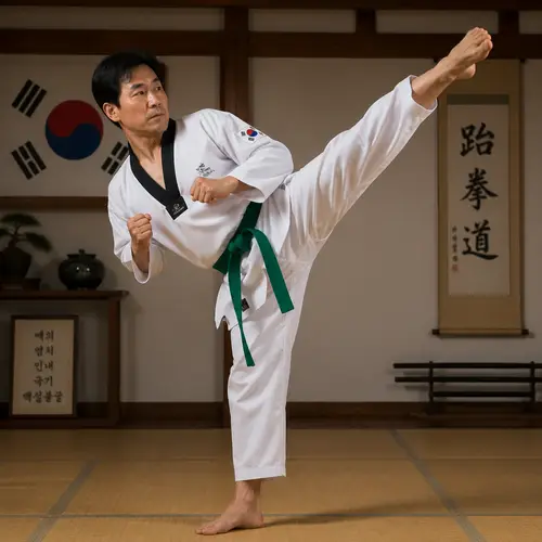Mastering Taekwondo: High Kick by a Green Belt
