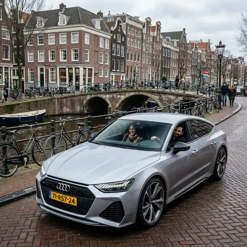 Audi RS7 in Amsterdam Streets: Modern Car among Dutch Architecture