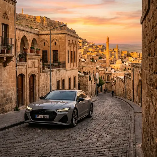 RS7 Car in Mardin, Turkey | Sunset Cityscape View