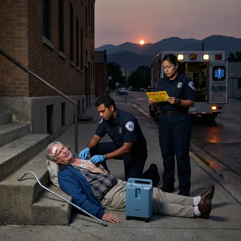 Elderly Man Fall - Paramedics Aid at Sunset Elderly Man Fall - Paramedics Aid at Sunset