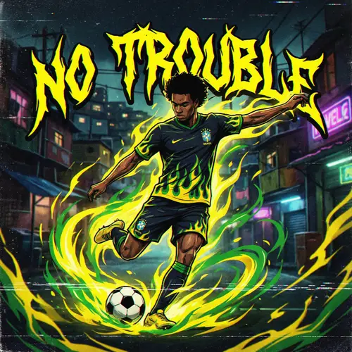 Brazilian Phonk Football Art with 'No Trouble' Text