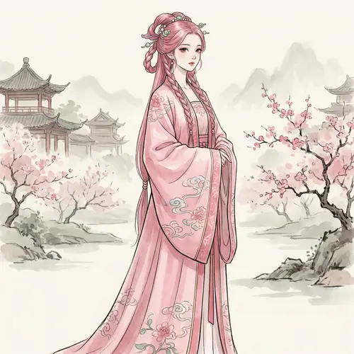 Ancient Chinese Style Animation of Young Woman in Pink Attire