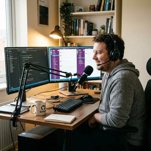 Professional Workstation Setup with Microphone and Headset