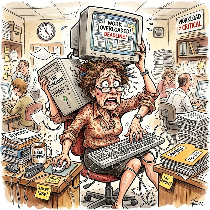 Stressed Woman Balancing Work and Technology Stressed Woman Balancing Work and Technology