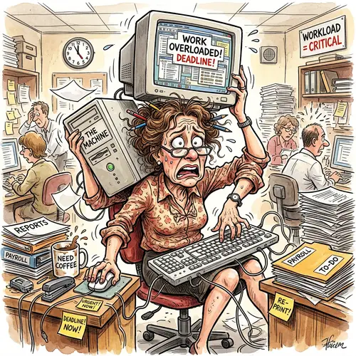 Stressed Woman Balancing Work and Technology