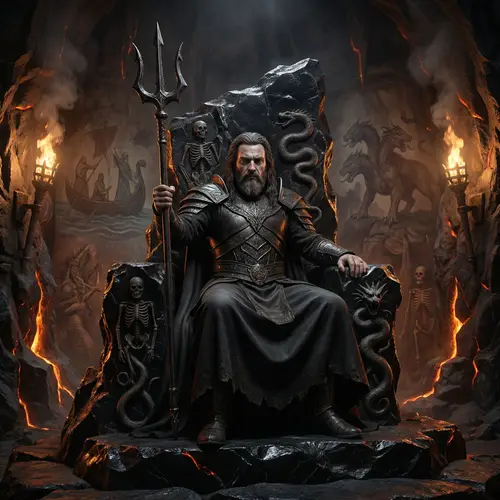 Ancient Mythological Underworld Ruler on Majestic Throne