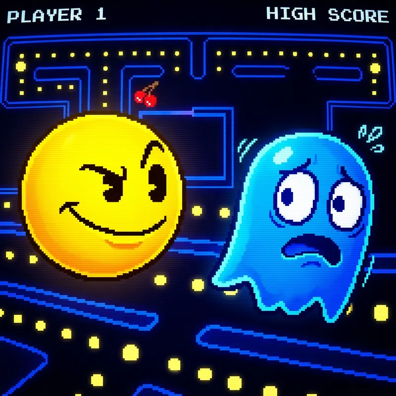Pacman taunting scared blue ghost | Classic Video Game Scene