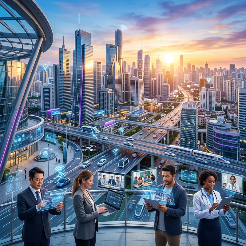 Expanding Reach in a Modern Cityscape at Dawn