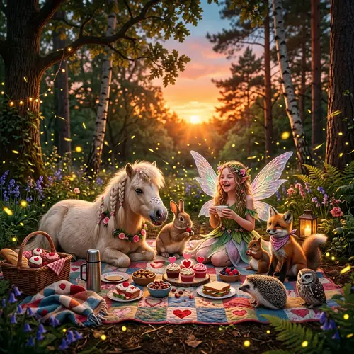 Enchanting Valentine's Day Picnic with Pony, Rabbit, Fairy, and Friends