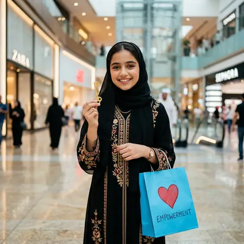 Young Girl in Black Abaya: Fashion Empowerment in Modern Mall
