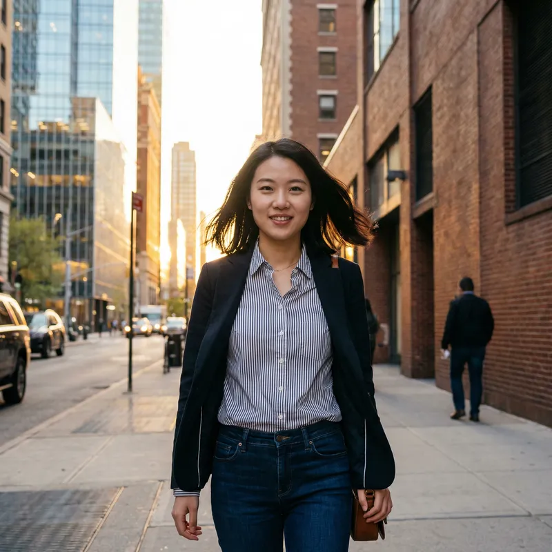 24-Year-Old Chinese Woman Smiling at Urban Sunset | Casual Portrait