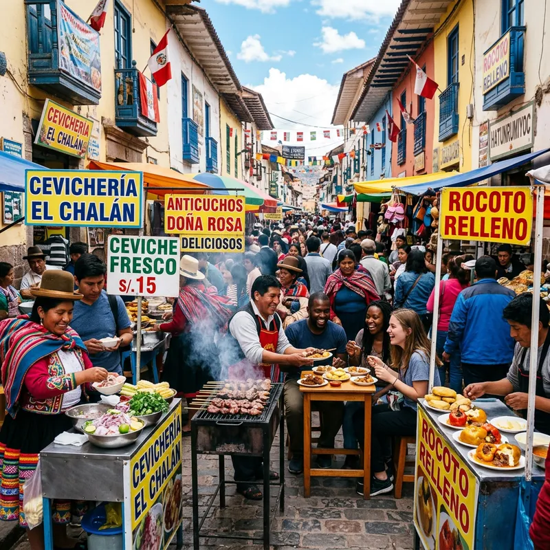 Colorful Peruvian Street Food and Culture Exploration