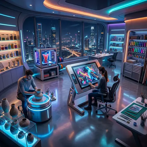 Futuristic Artist Studio with Innovative Furniture and Tools