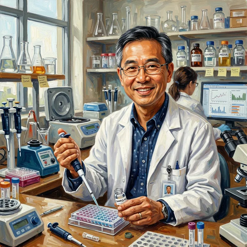Friendly Asian American Lab Worker at 50