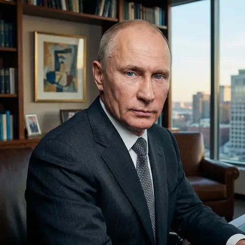 Detailed Portrait of Bald Russian Man in Formal Suit