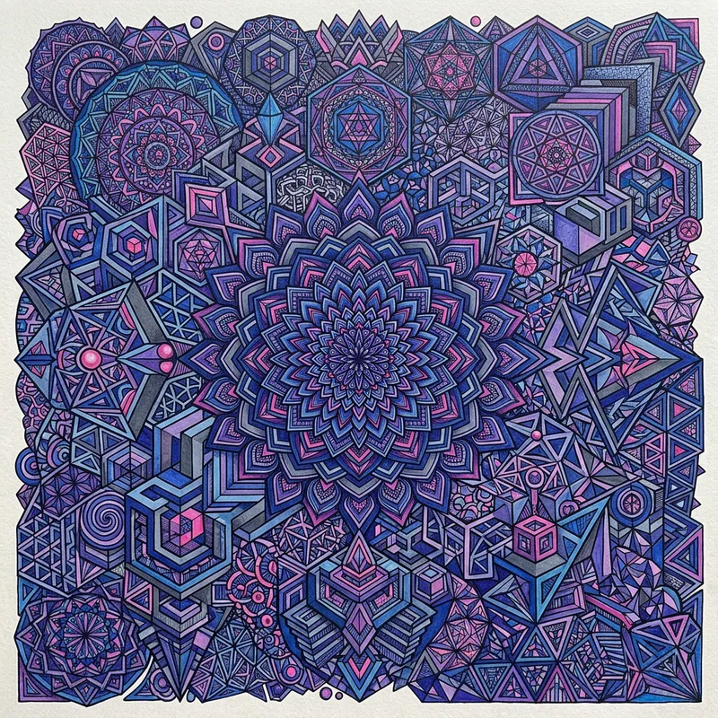 MNZR Geometric Doodle Art in Blues and Purples