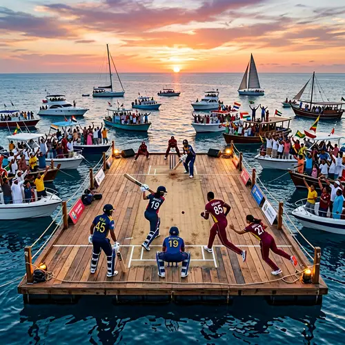 Exciting Cricket Match at Ocean | Diverse Teams & Spectators