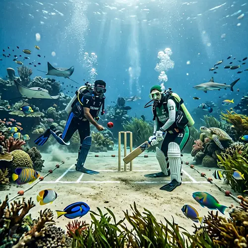 Underwater Cricket Game: Unusual Match on Ocean Floor