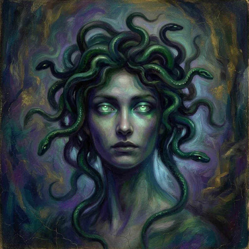 Surrealist Vision of Medusa: Ethereal Gaze & Serpentine Power