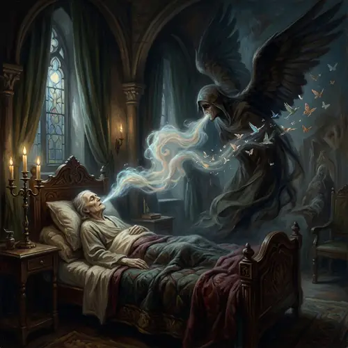 Symbolic Portrayal of Final Breath in Surrealistic Style