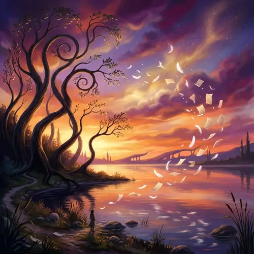 Dreamlike Sunset Scene at Serene Lake | Surrealistic Style Inspiration