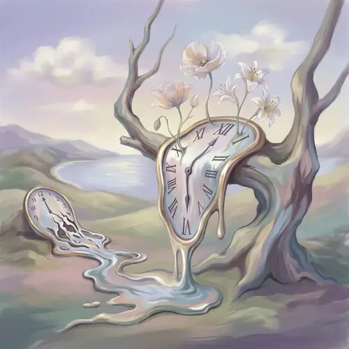 Ethereal Surrealism: Melting Clocks & Delicate Flowers