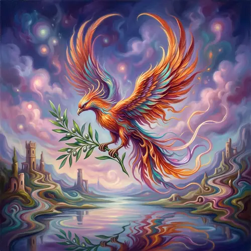 Majestic Fantastical Phoenix with Olive Branch Emblem